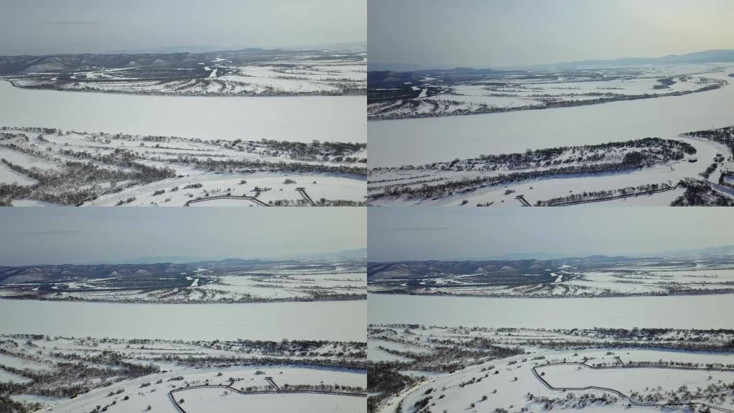 航拍饶河乌苏里江湿地冬韵2