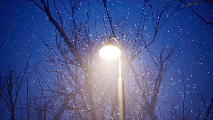 下雪夜景路灯