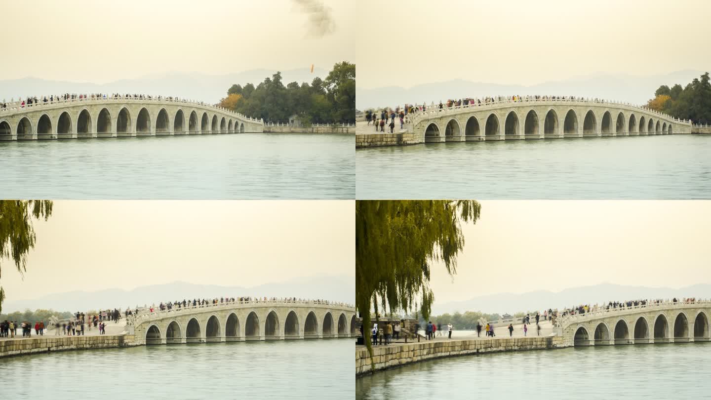平移时间流逝：冬天在北京颐和园的桥上
