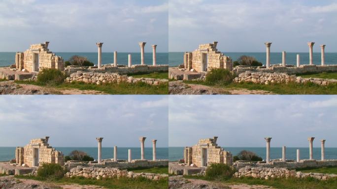 海滩上的古代遗迹断壁残垣古希腊历史废墟