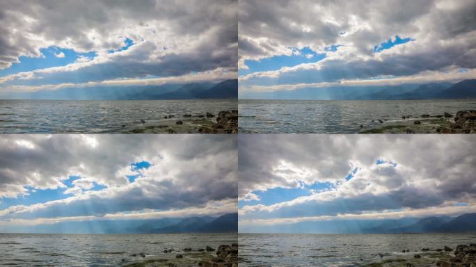 湖面上的云云霞云朵彩云飘飘时间流逝丁达尔