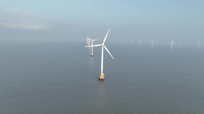 4K原素材-航拍东海大桥风力发电场