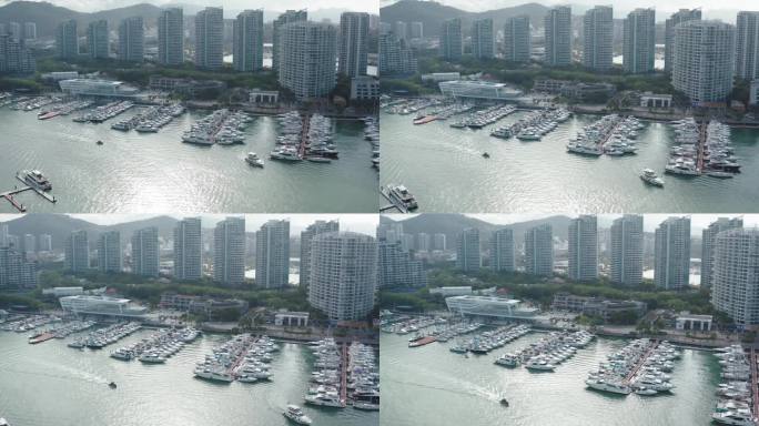中国海南三亚，游艇停靠港的无人机视图。