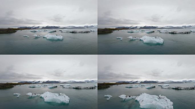 冰岛冰川鸟瞰图冰原融化雪山