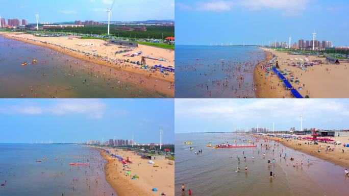 那香海海水浴场夏天海边沙滩游客游玩度假