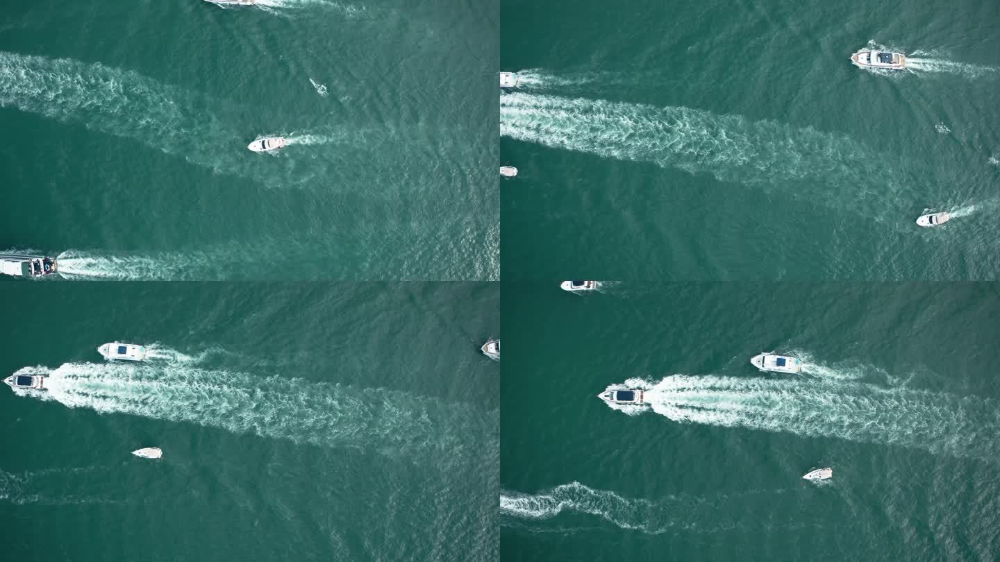 中国海南三亚，游艇出海的无人机视图。