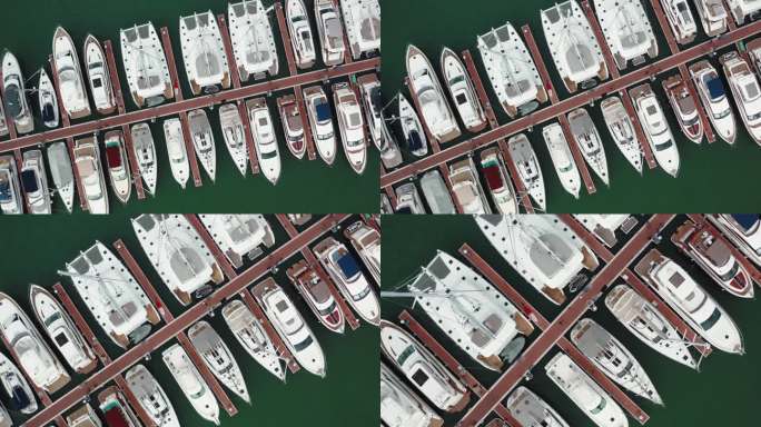 中国海南三亚，游艇停靠港的无人机视图。