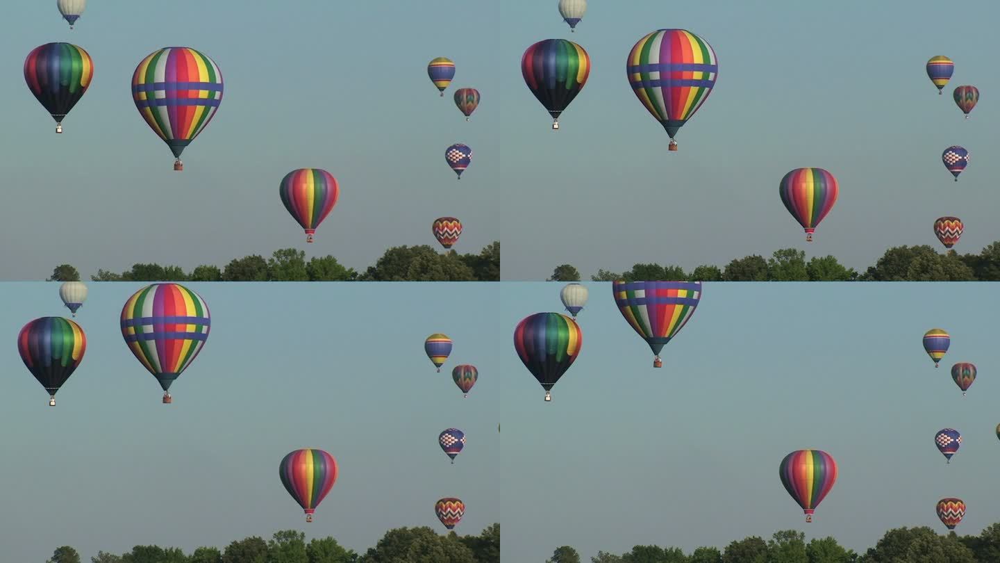 彩色热气球热气球起飞飞翔飞行航行城市上空
