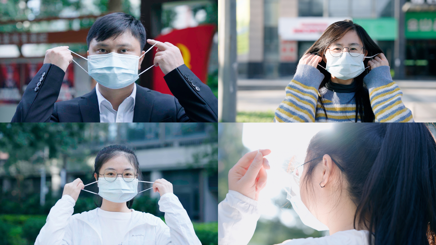人们取下口罩呼吸新鲜空气，疫情结束视频