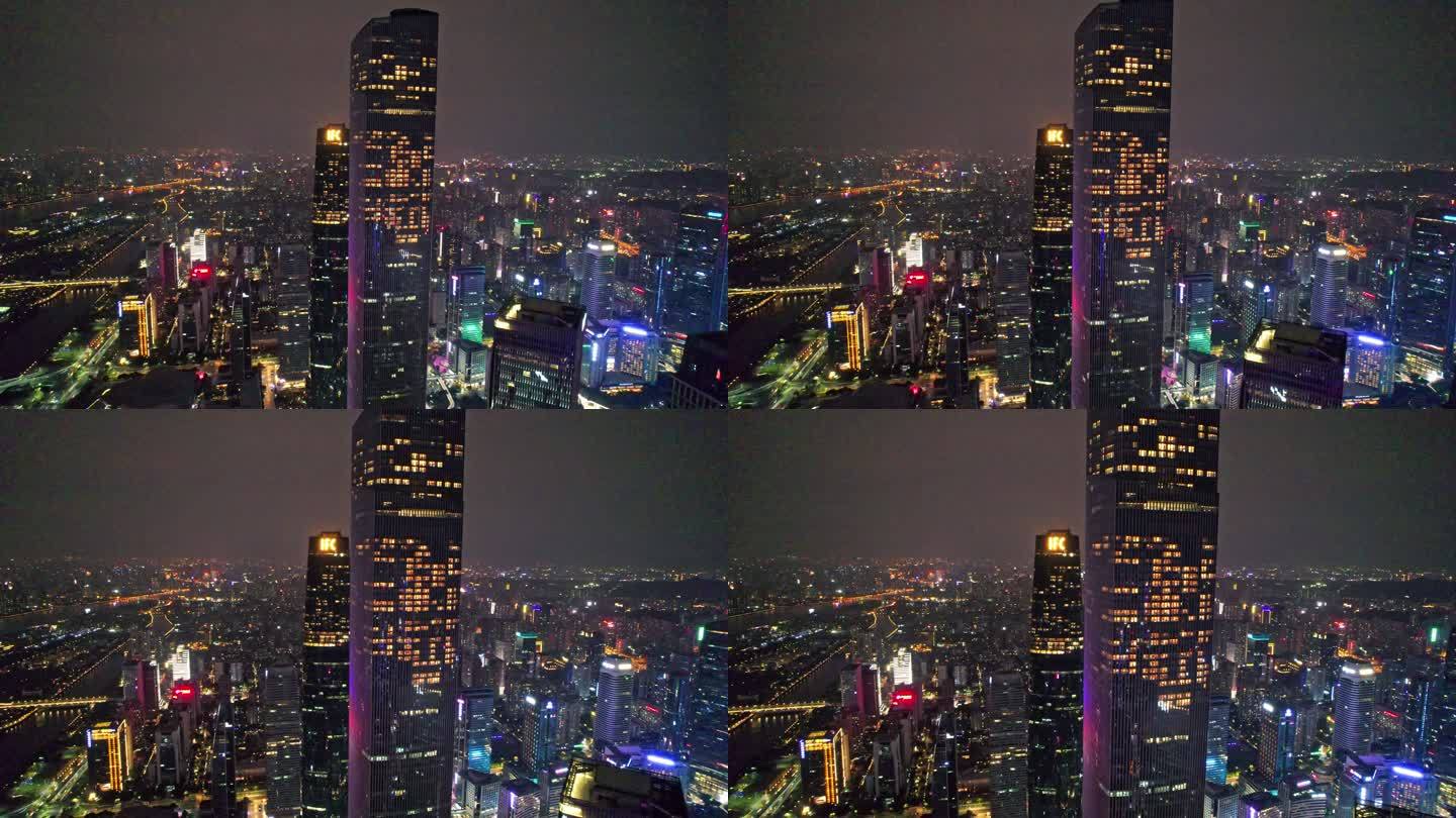 4k广州CBD夜景珠江新城航拍城市