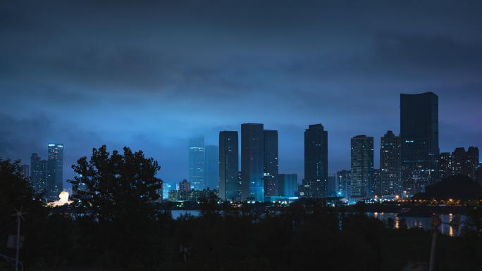 夜晚天气城市建筑延时