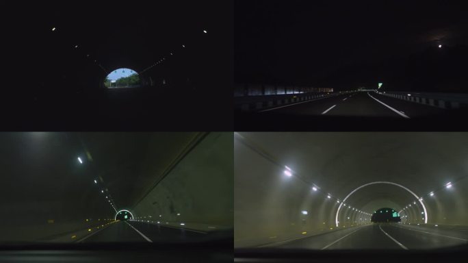 白天晚上车上拍摄高速隧道