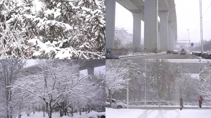 下雪雪天行走的人雪景城市雪景