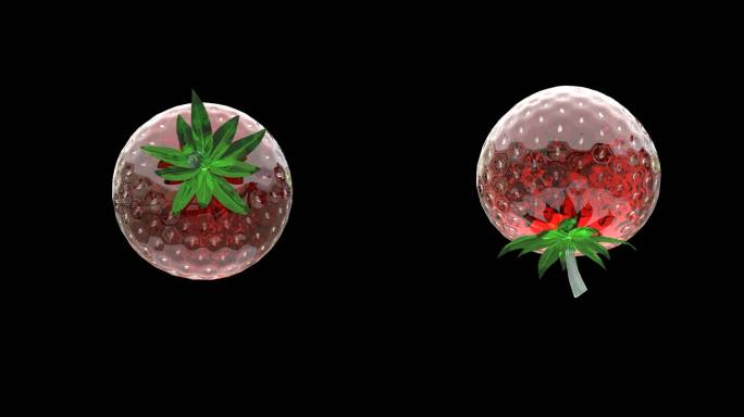 晶莹剔透玻璃材质草莓旋转动画