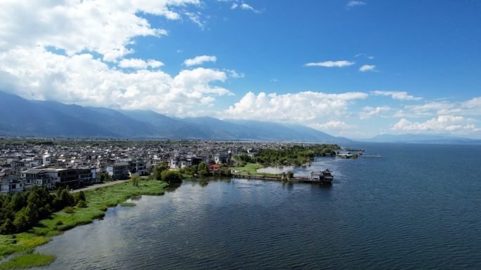 大理洱海4k航拍白族民居洱海风光湿地