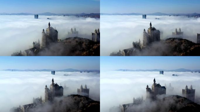 航拍城市平流雾