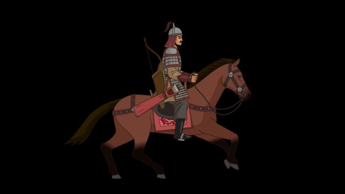 古代士兵骑马奔跑