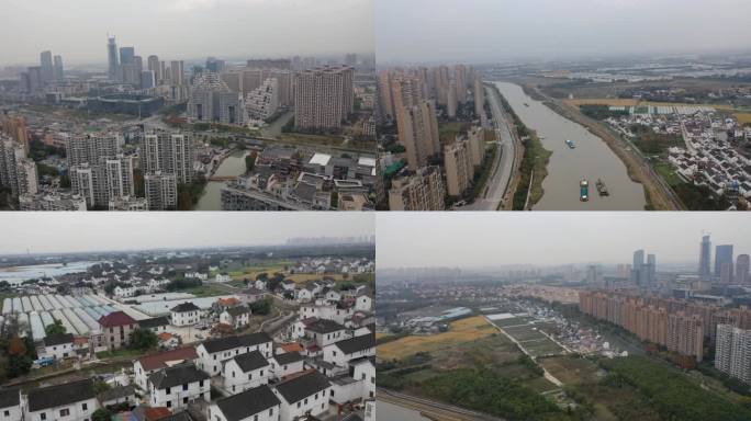 高清航拍昆山花桥与上海青浦交界处