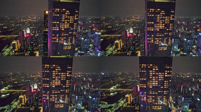 4k广州CBD夜景珠江新城航拍城市