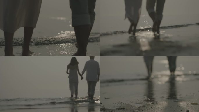原素材海滩赤脚散步情侣ARRI升格电影级