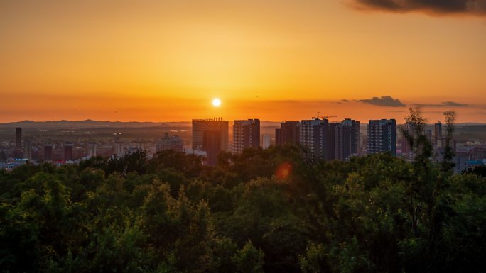 辽宁铁岭市区城市风景日落黄昏延时摄影