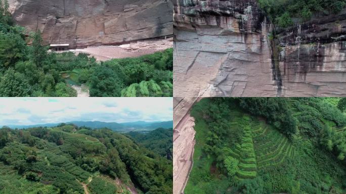 航拍武夷山正岩水帘洞景区茶山肉桂大红袍