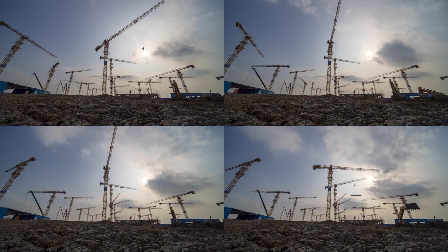 大型建筑工地富山塔吊施工延时
