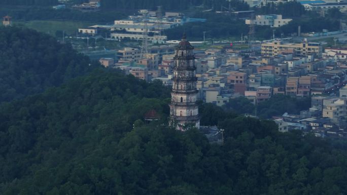 4k江门凌云塔古塔日出大景航拍