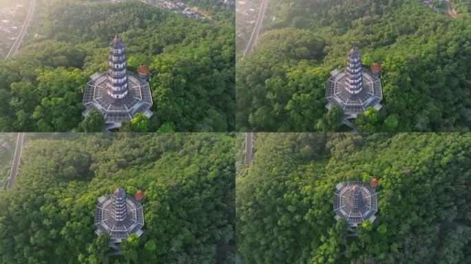 4k江门凌云塔古塔日出大景航拍