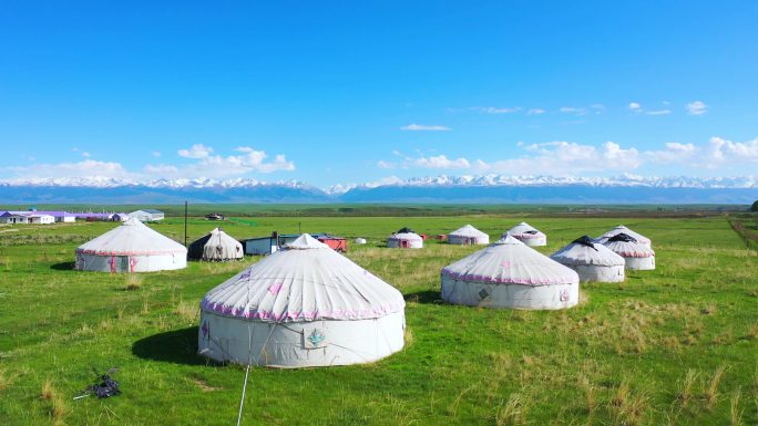 高清4K航拍新疆牧民蒙古包