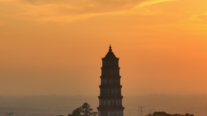 4k江门凌云塔古塔日出大景航拍