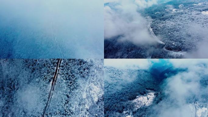 航拍山川自然风光雪景雾公路大气宣传片空镜