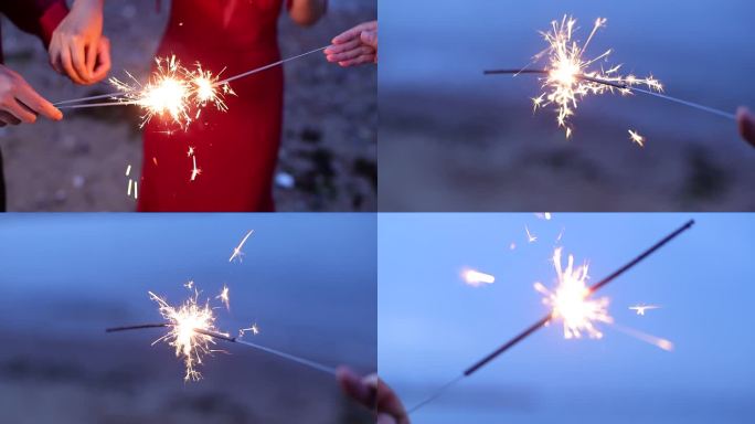 节日烟花冷焰火焊条烟花燃烧的仙女棒浪漫