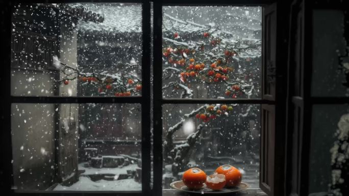 窗外飘雪