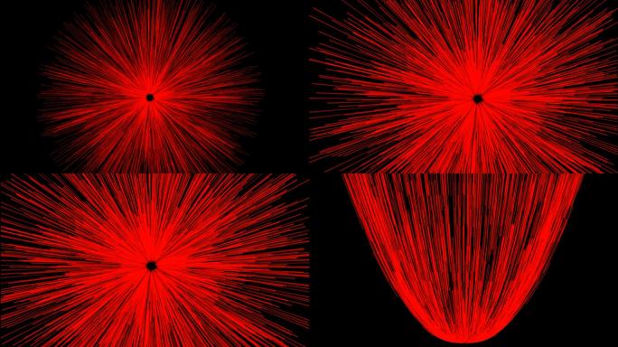 红色粒子光线发射放射形状动画
