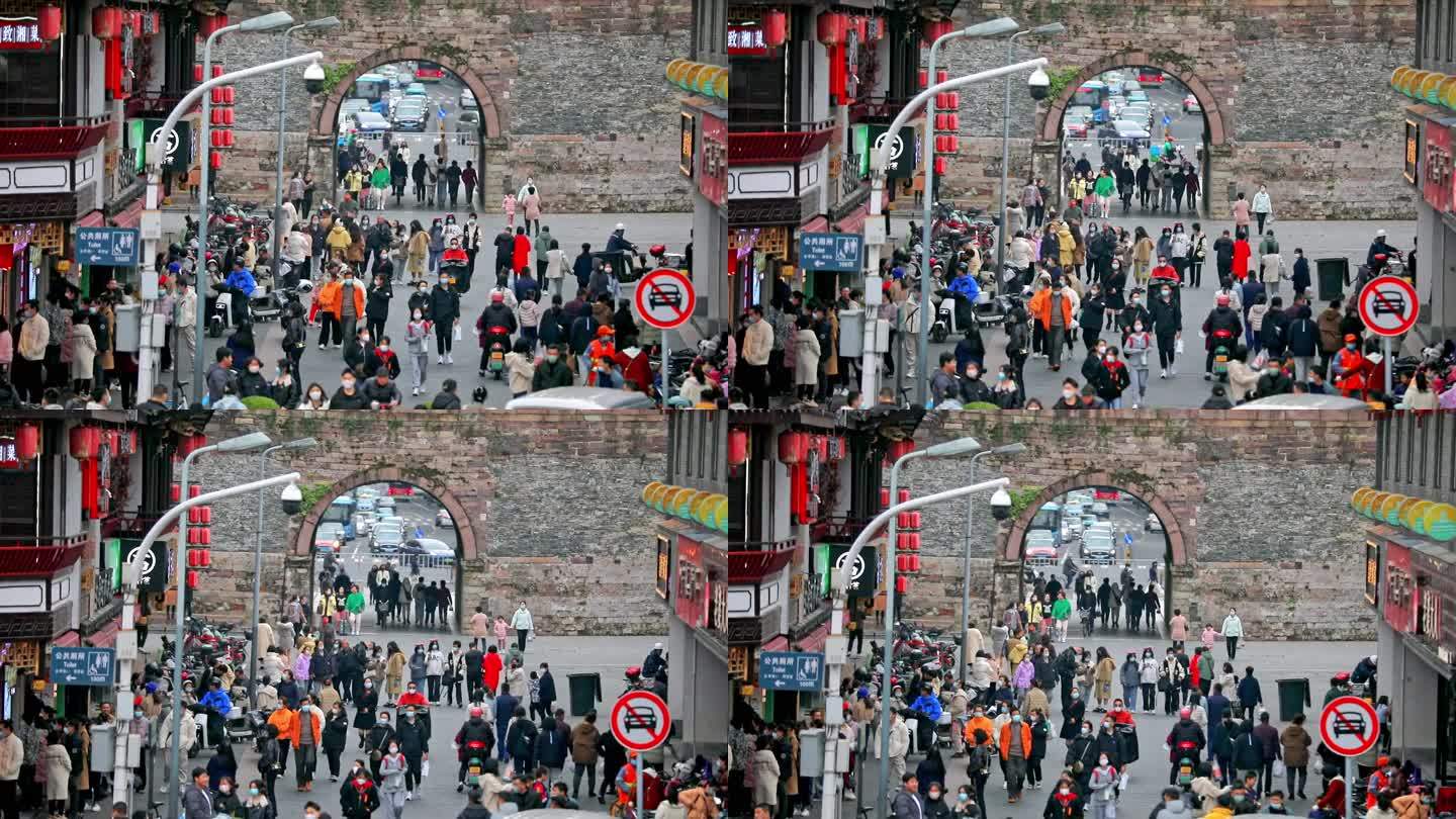 宁波鼓楼街头游玩的人们 热闹 步行街
