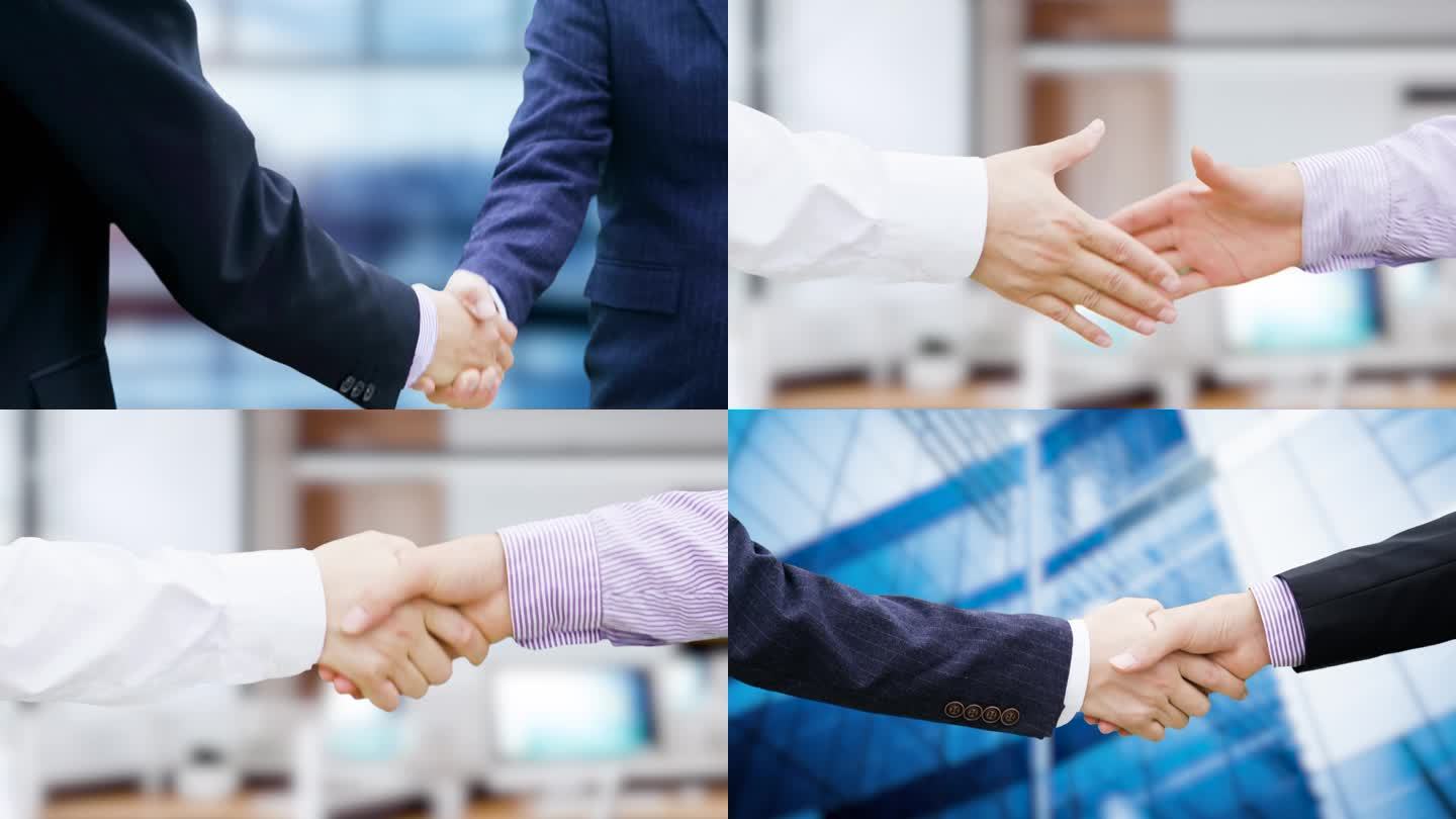商务握手携手合作握手特写职场白领握手签约