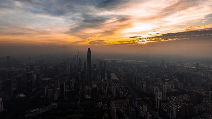 4K深圳大气朝霞日出航拍延时摄影