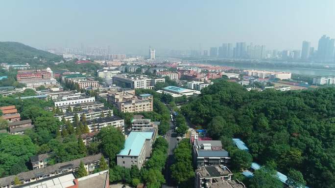 航拍长沙岳麓山脚下湖南大学校园