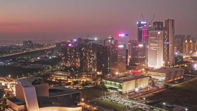 深圳市宝安中心区夜景航拍