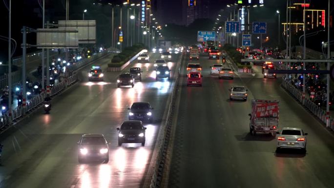 城市夜景车流灯光交通堵车道路实拍视频