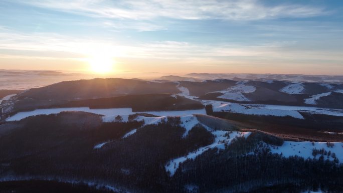 航拍雪域山林冰封雪野暮色