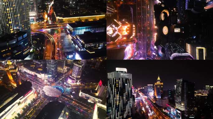 上海五角场23段夜景航拍4k素材