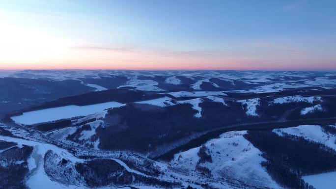 航拍雪域山林冰封雪野暮色