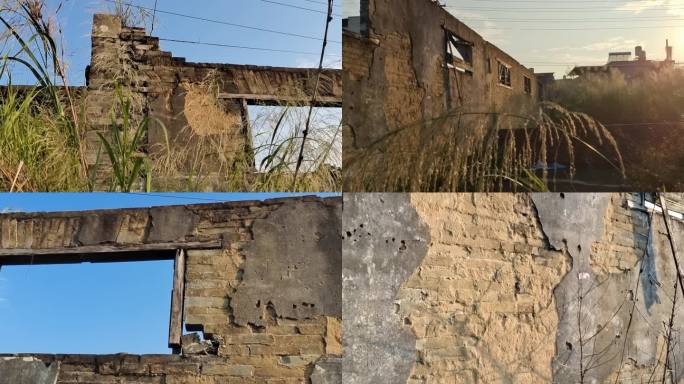 废旧的城墙荒废的工厂倒闭遗址破败的砖断墙