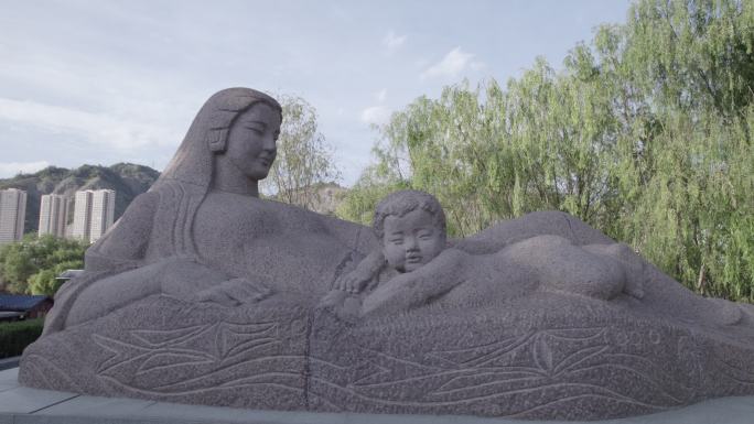 航拍兰州城市建设黄河母亲雕塑