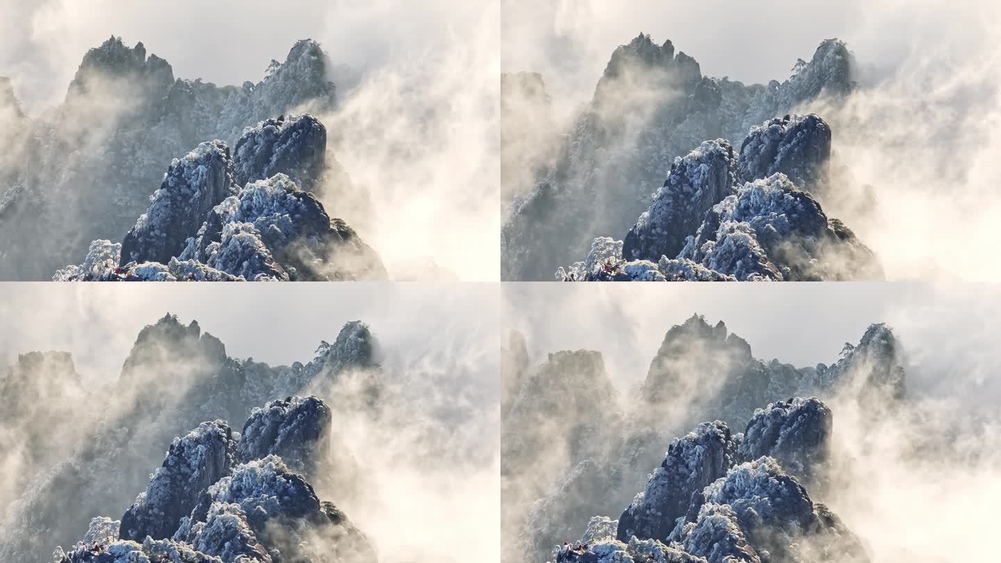 安徽黄山冬季雾凇云海日出奇观旅游宣传长焦