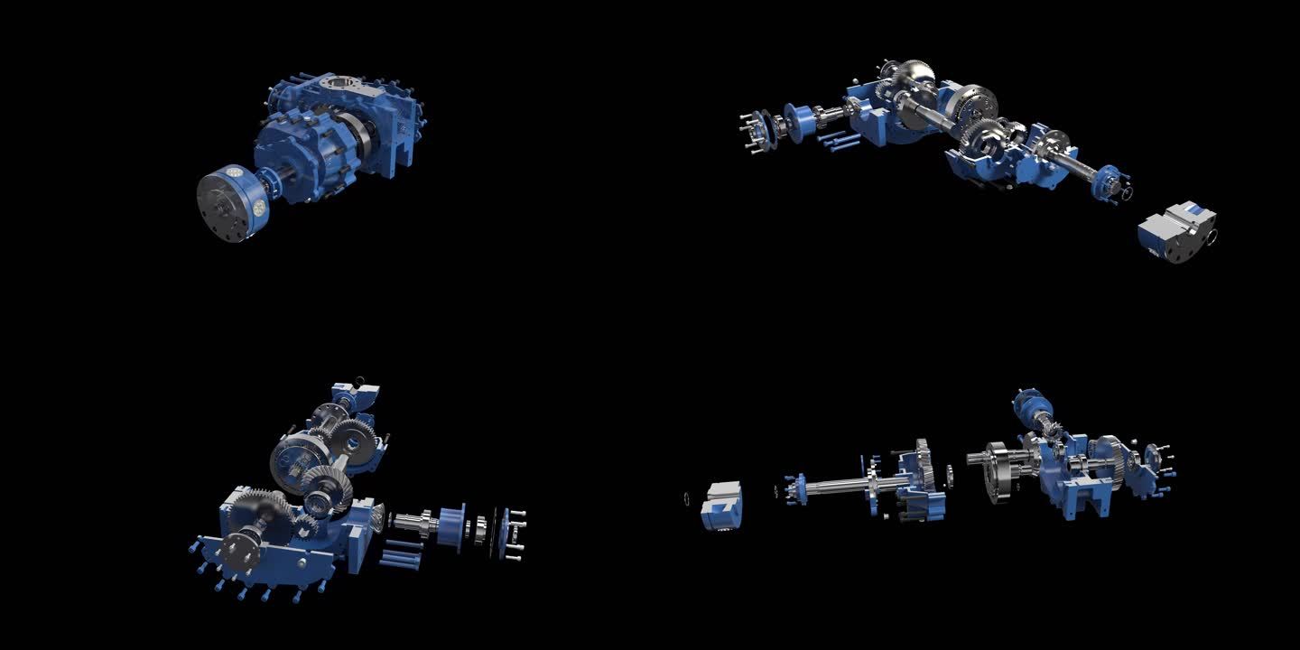 青贮机割台系统减速机集茎辊筒爆炸动画