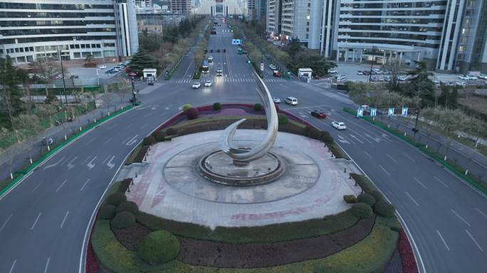 航拍济南高新区地标雕塑
