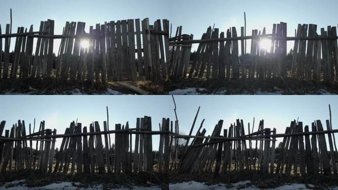 【4k】北方农村阳光下的木栅栏围栏右到左